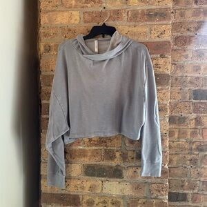 Fabletics Cropped Hooded Sweatshirt in Light Blue Gray